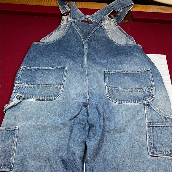 FiveBrother BIB OVERALL blue JEANS DENIM PANTS mens size 38 Baggy 90s grunge rip - Picture 12 of 16